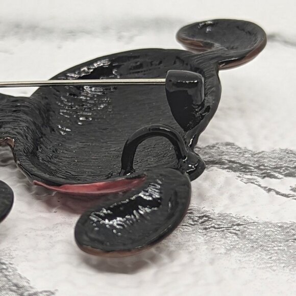 Cute Copper Tone Dog Brooch Pendant Red Heart Eye & Pin Back 2 Inches Tall - Picture 2 of 3